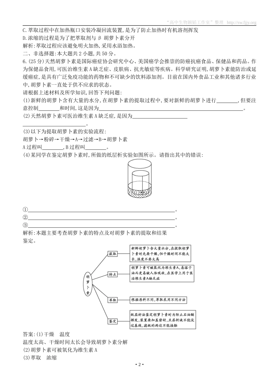 2015届高三生物总复习第十单元第43讲《胡萝卜素的提取》课时训练（含解析）_第2页