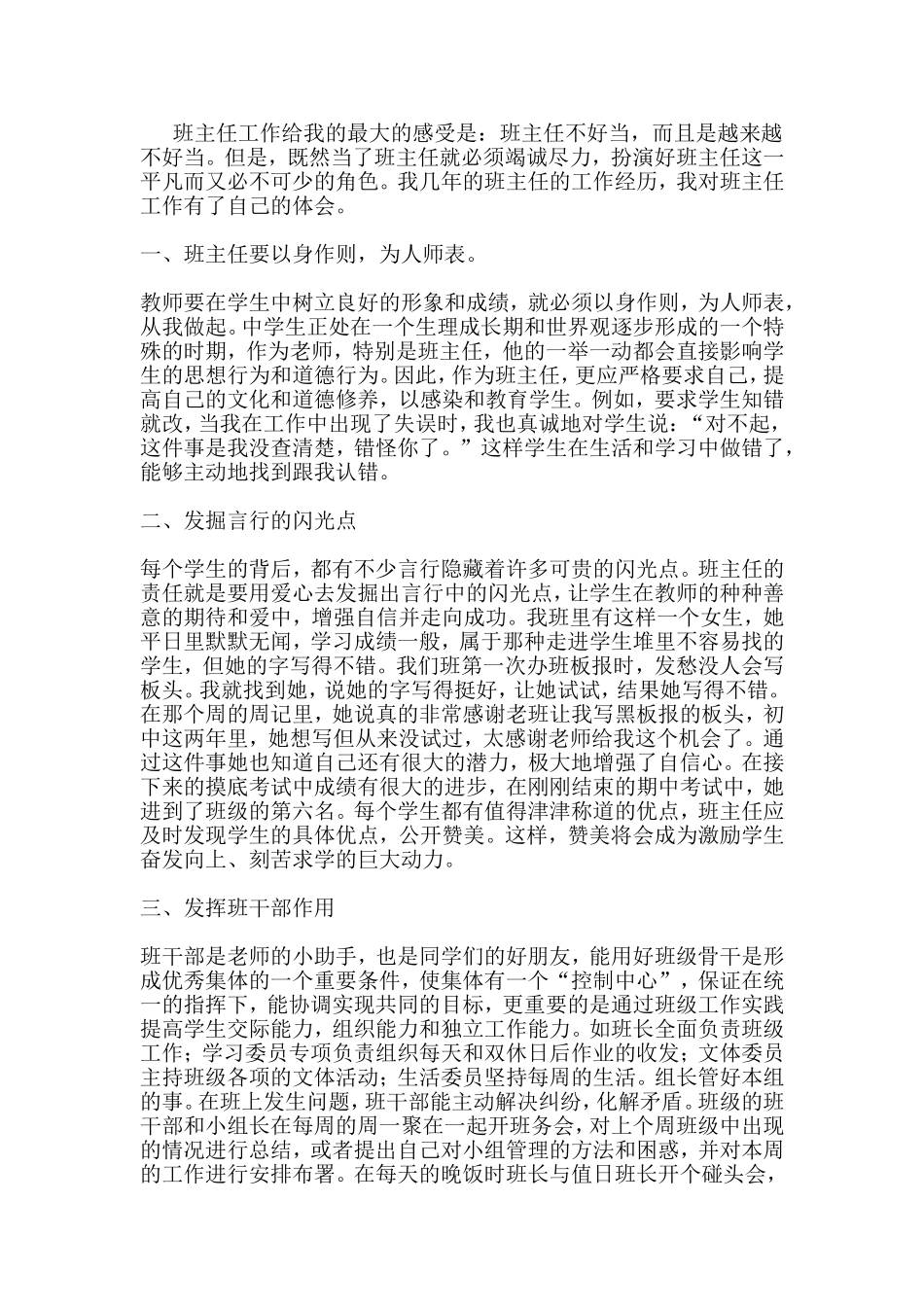 班主任工作给我的最大的感受是_第1页