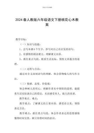 2024春人教版六年级语文下册桃花心木教案