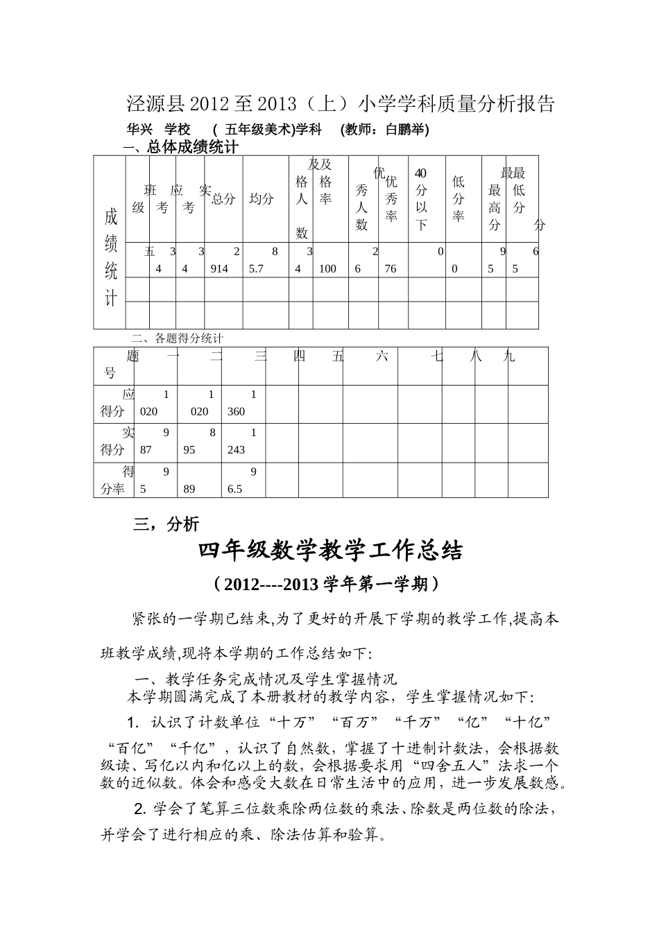 四年级数学教学工作总结_第1页
