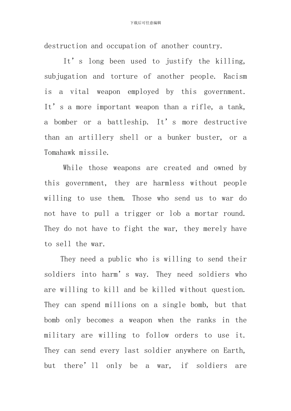 关于战争的英语演讲稿_第2页