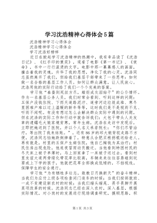 学习沈浩精神心得体会5篇