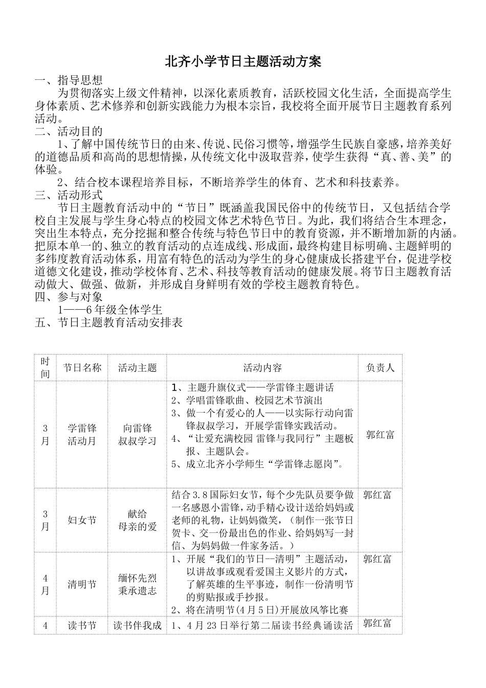 山水小学2013年我们的节日活动方案及活动安排表_第1页
