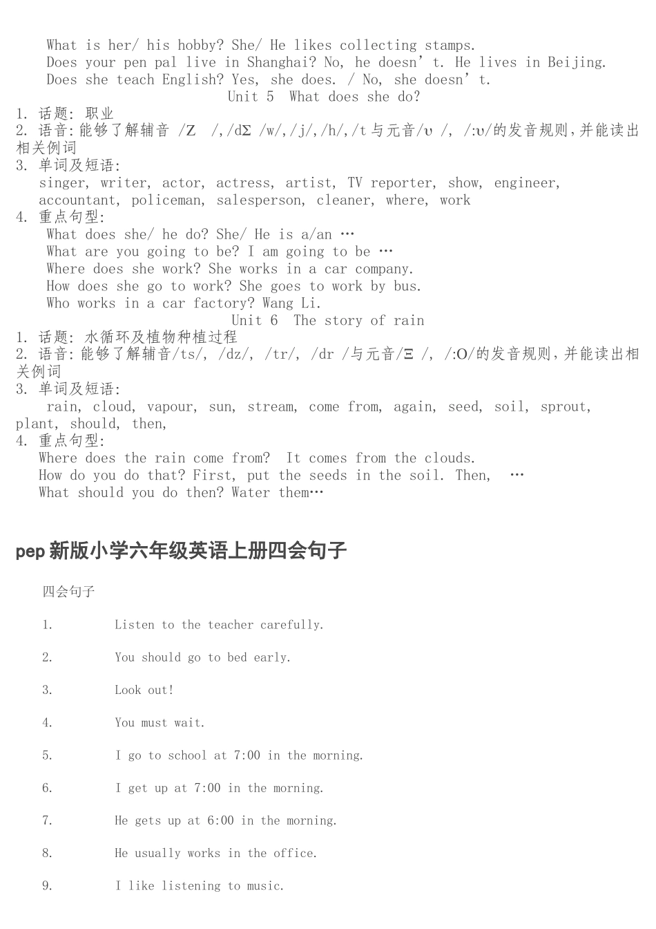 人教版(PEP)小学英语六年级上册复习重点_第2页