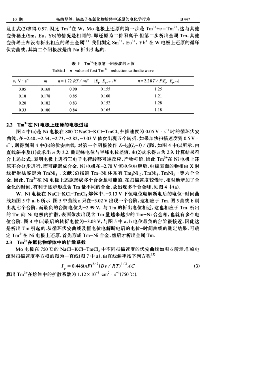 铥离子在氯化物熔体中还原的电化学行为_第3页