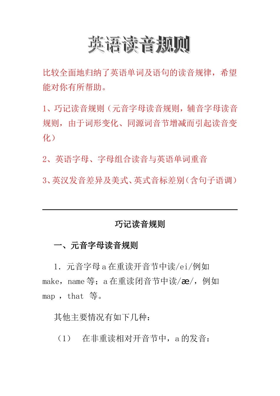 英语读音规则(详细)_第1页