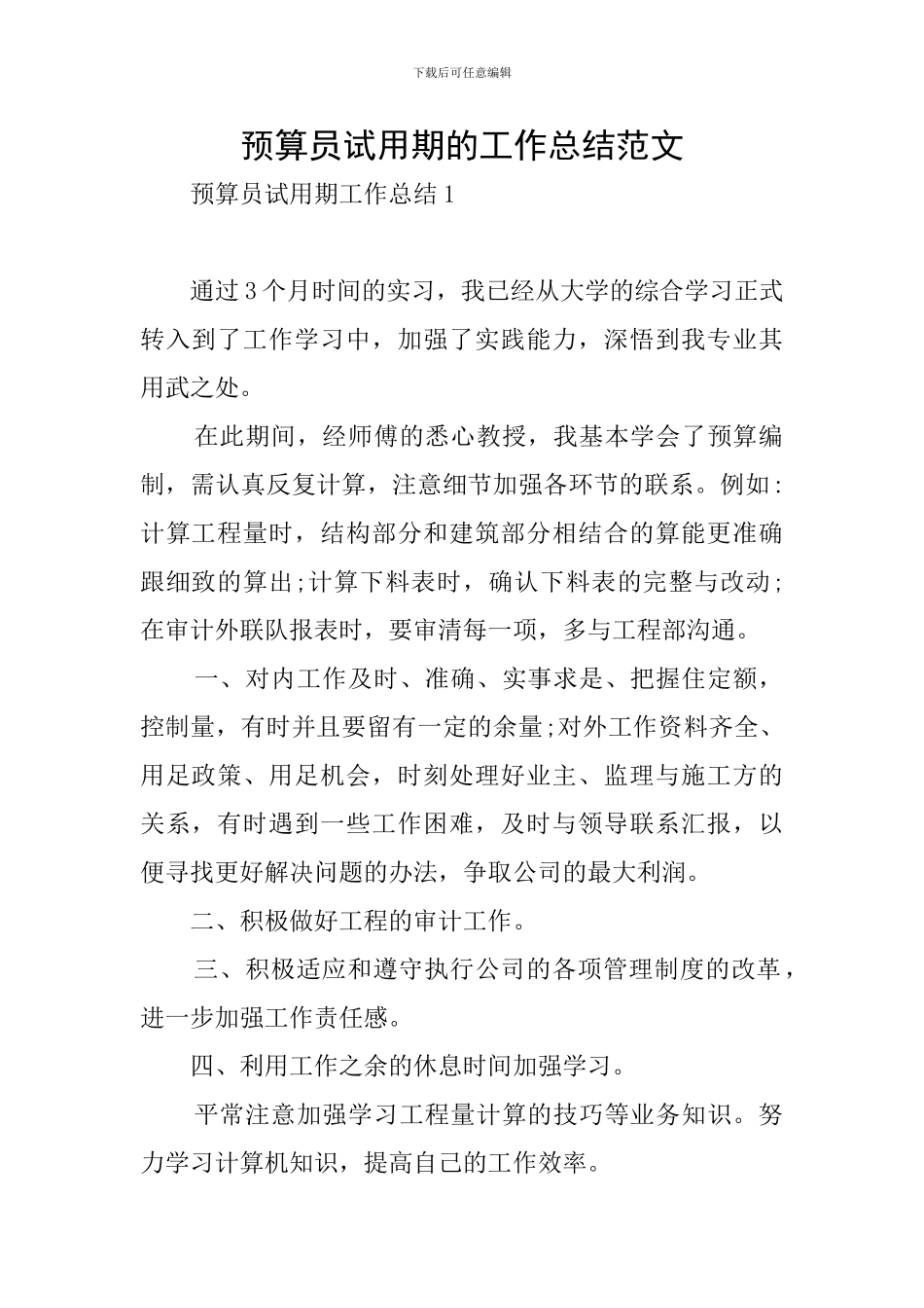 预算员试用期的工作总结范文_第1页