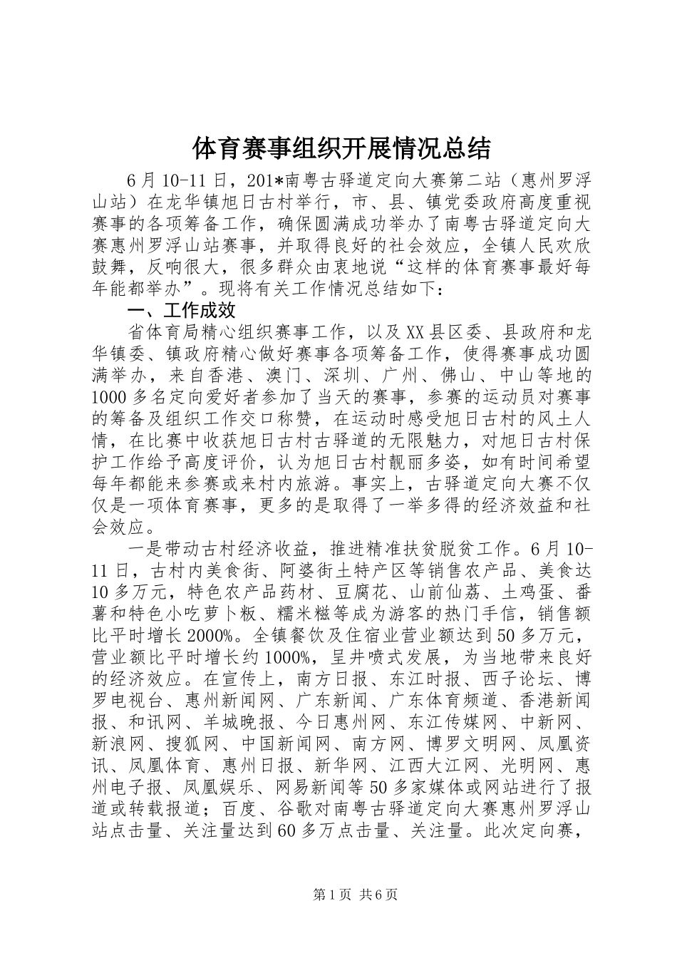 体育赛事组织开展情况总结_第1页