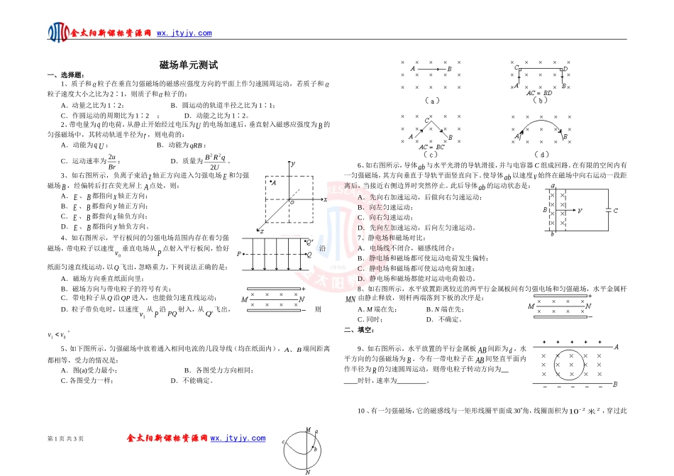 《磁场》单元测试（人教版选修3-1）(2)_第1页