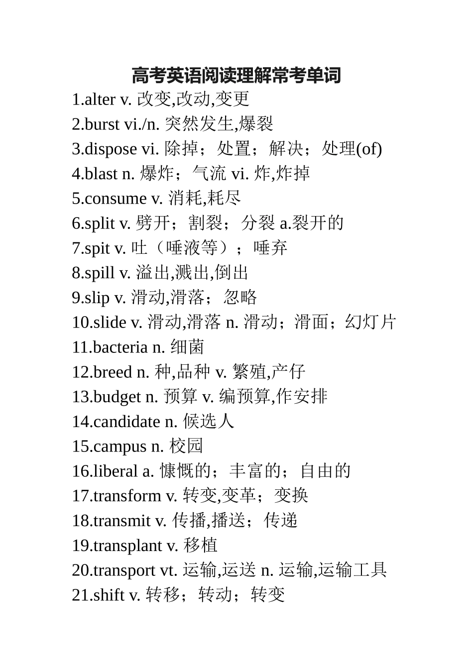 高中英语阅读理解常考单词_第1页