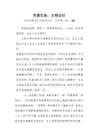 关爱生命文明出行五年级三班丁瑄