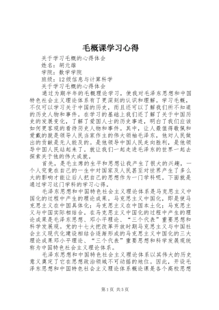 毛概课学习心得 