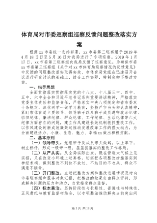 体育局对市委巡察组巡察反馈问题整改落实方案