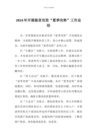 2024年开展脱贫攻坚“夏季攻势”工作总结