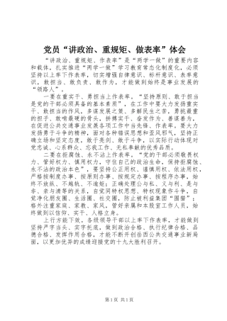 党员“讲政治、重规矩、做表率”体会 