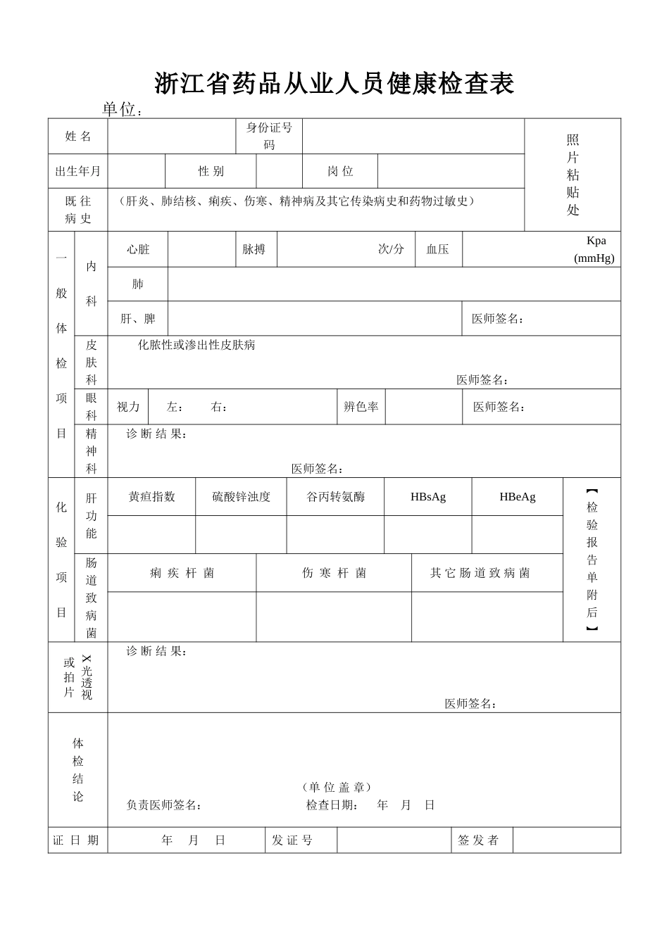 药品从业人员健康检查表_第1页