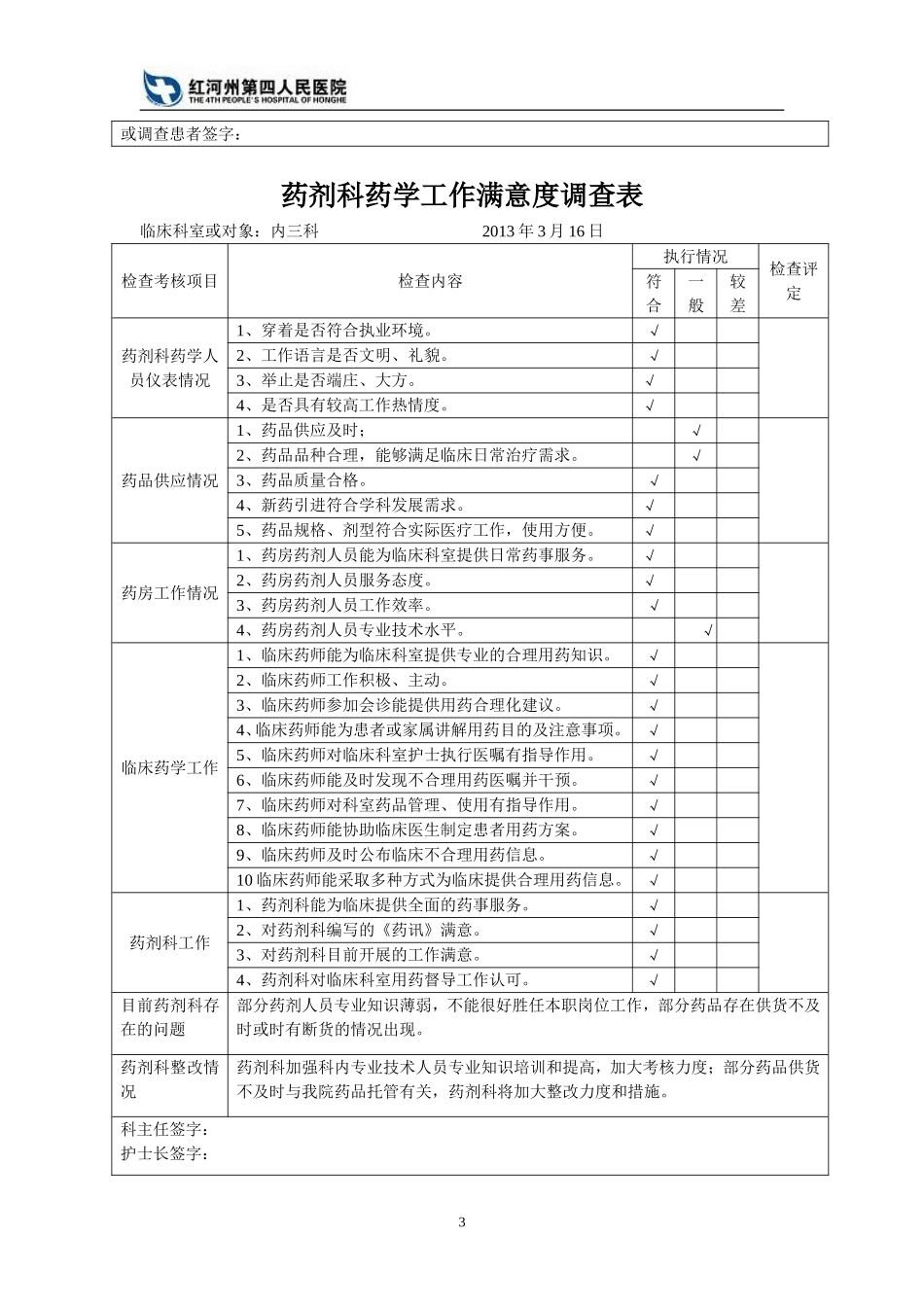 药剂科工作满意度调查表_第3页