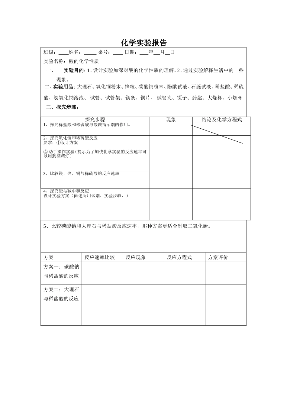 酸的化学性质实验报告10_第1页