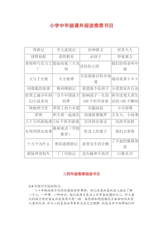 小学中年级阅读书目推荐