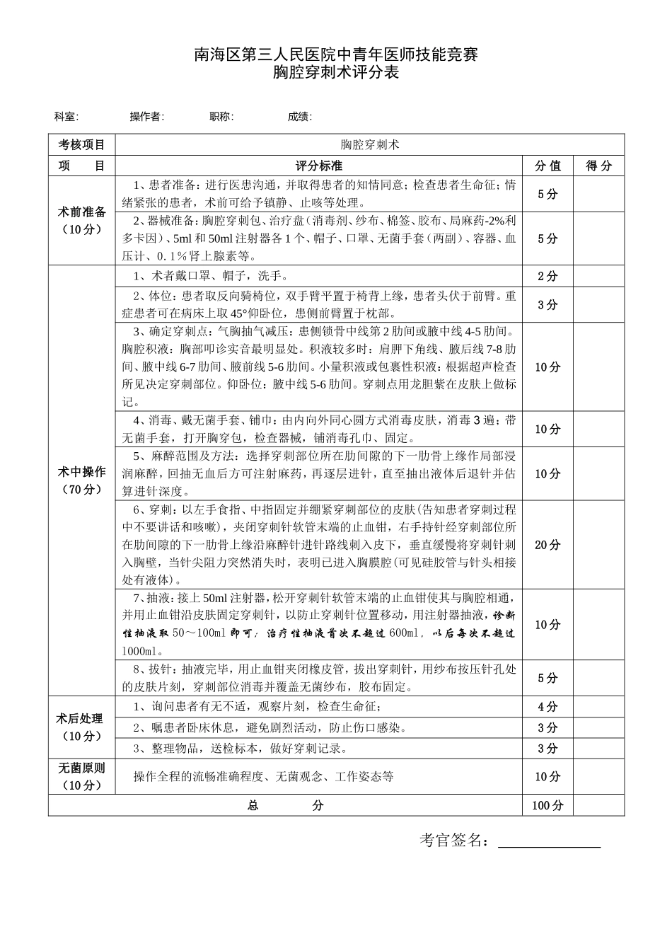 胸腔穿刺术考核评分标准_第1页