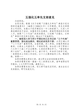 五强化五率先支部意见