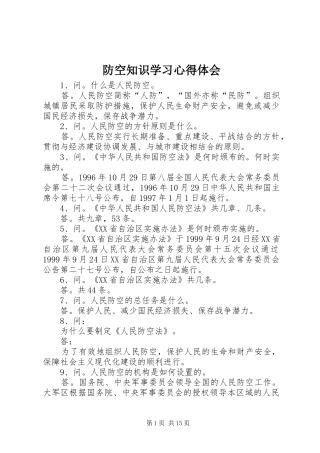 防空知识学习心得体会 