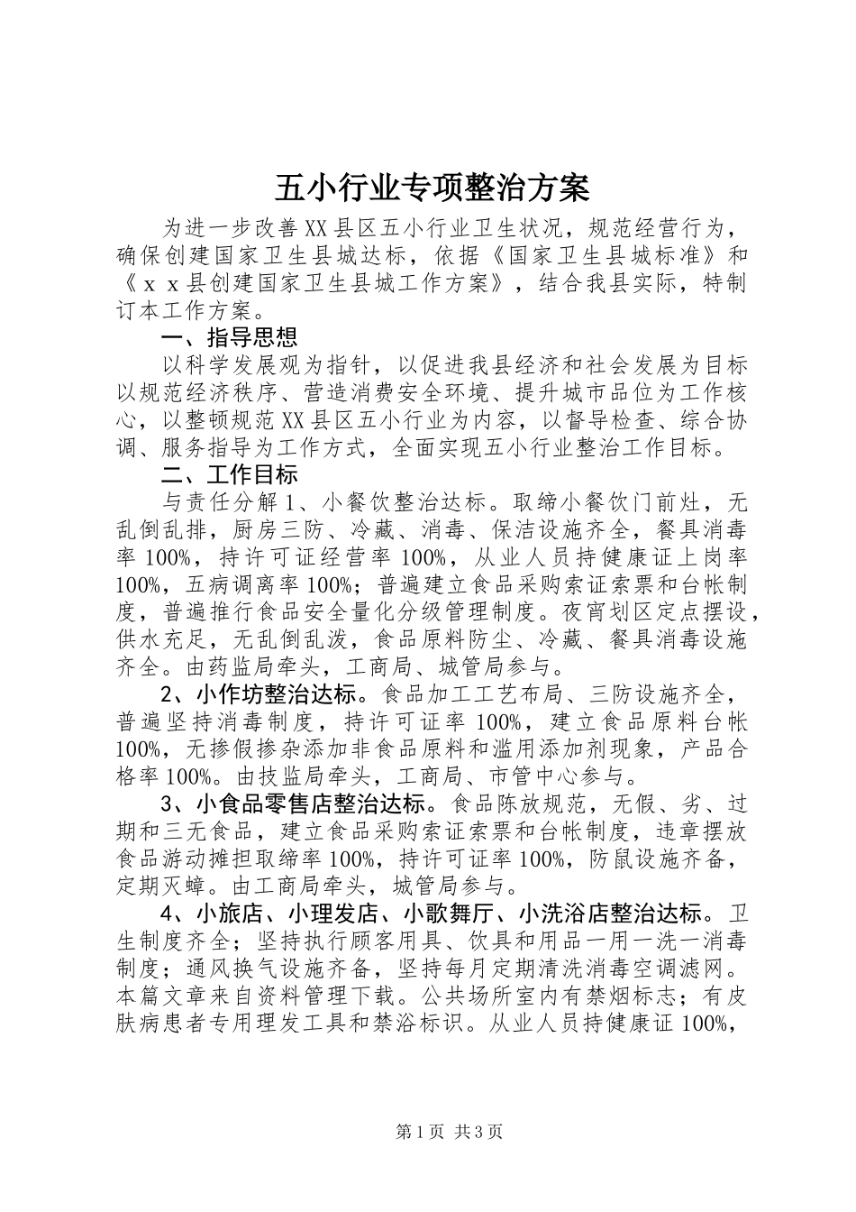 五小行业专项整治方案_第1页