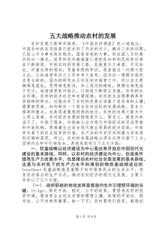 五大战略推动农村的发展