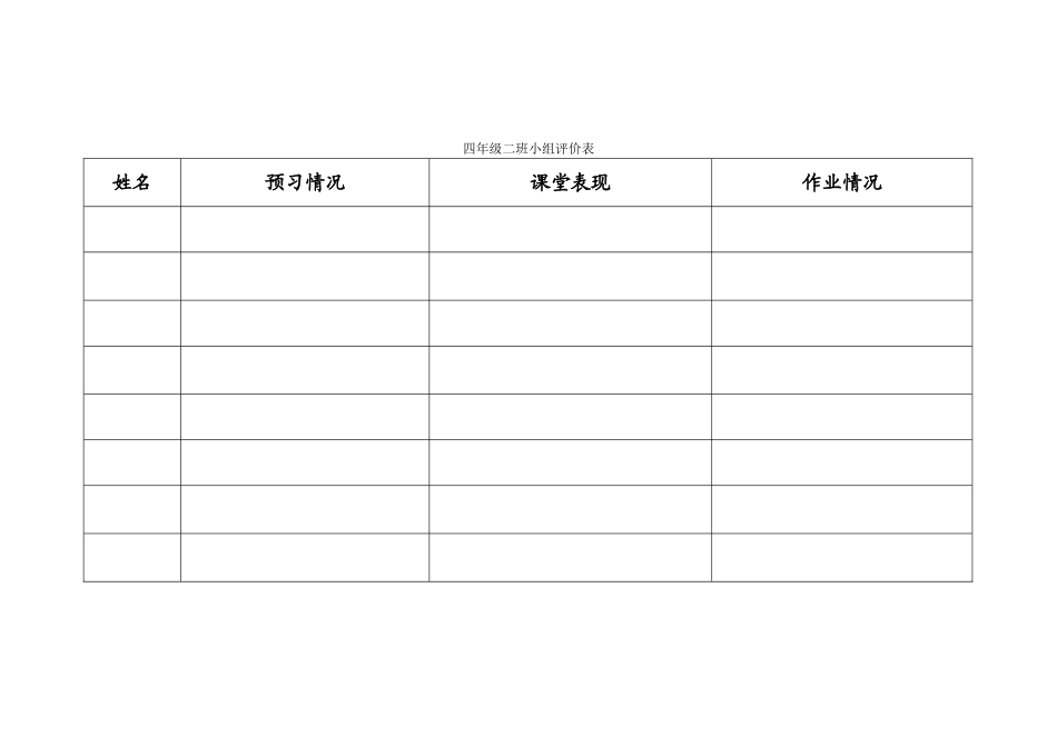 四年级二班小组评价表_第1页