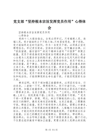 党支部“坚持根本宗旨发挥党员作用”心得体会 