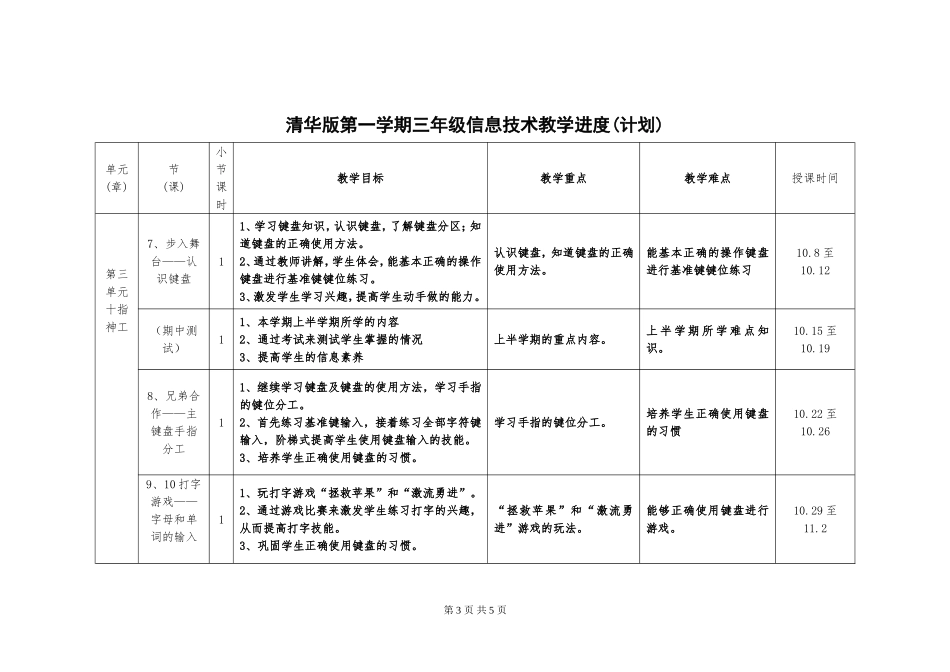 清华版教学计划（进度表）三年级（上）_第3页