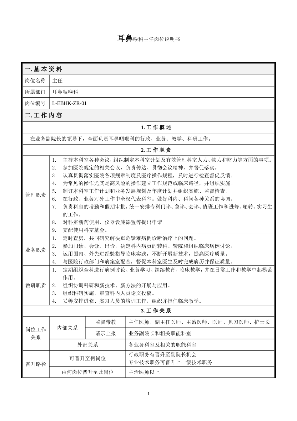 耳鼻喉科岗位说明书(doc17)_第1页