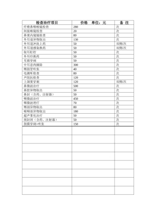 耳鼻喉价格表