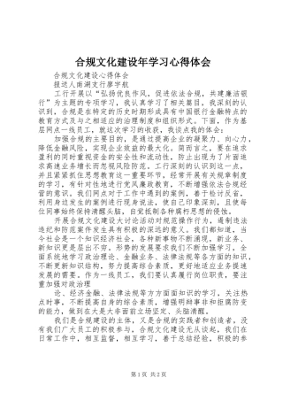 合规文化建设年学习心得体会 