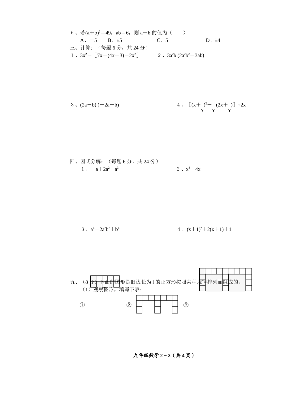 中考数学第一轮复习专题训练二代数式、整式及因式分解_第2页