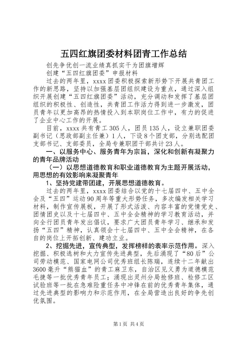 五四红旗团委材料团青工作总结_第1页