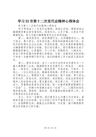 学习XX市第十二次党代会精神心得体会 