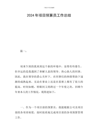 2024年项目预算员工作总结