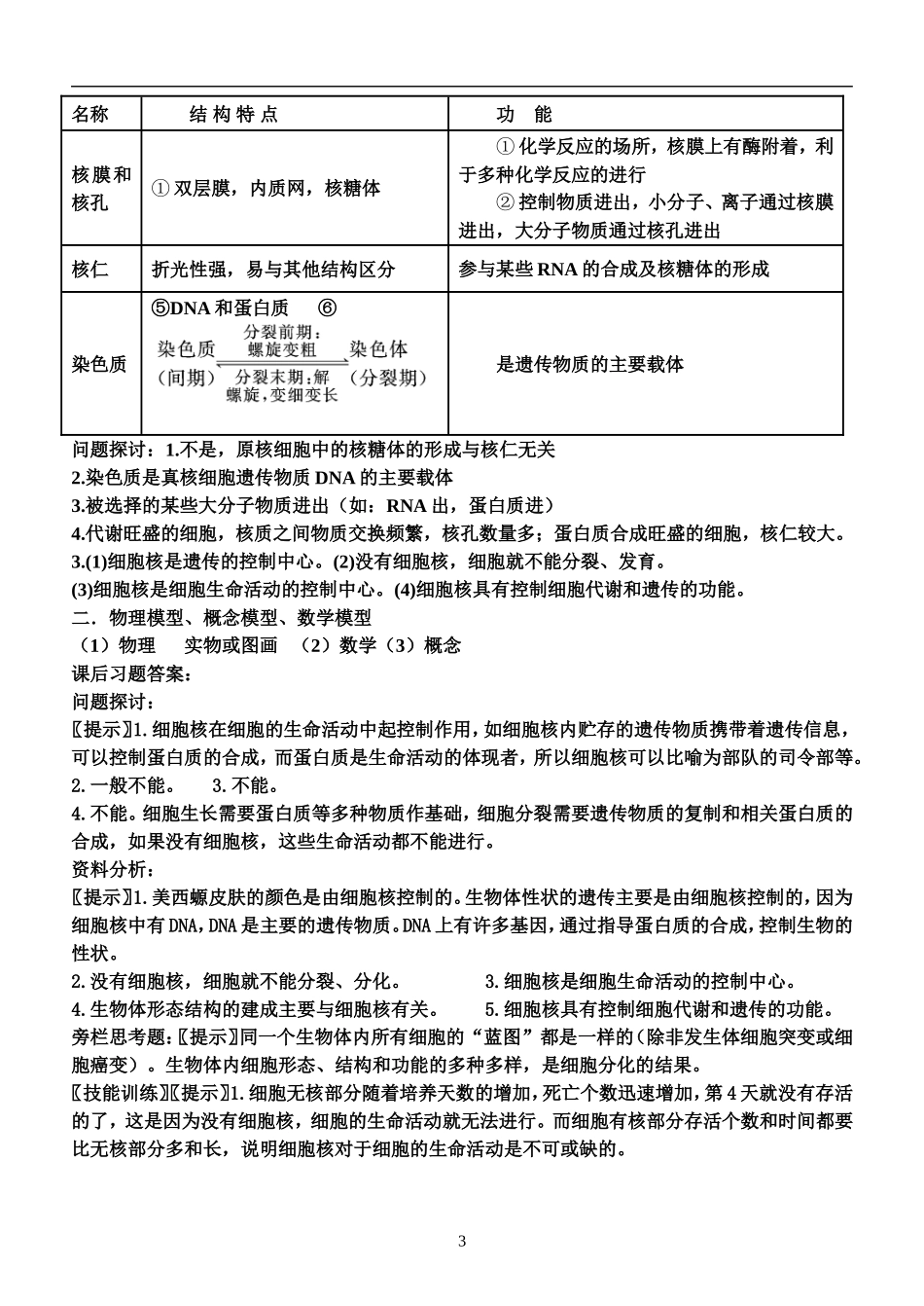 细胞核的结构和功能学案_第3页