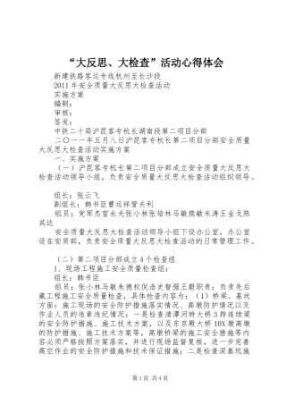 “大反思、大检查”活动心得体会 