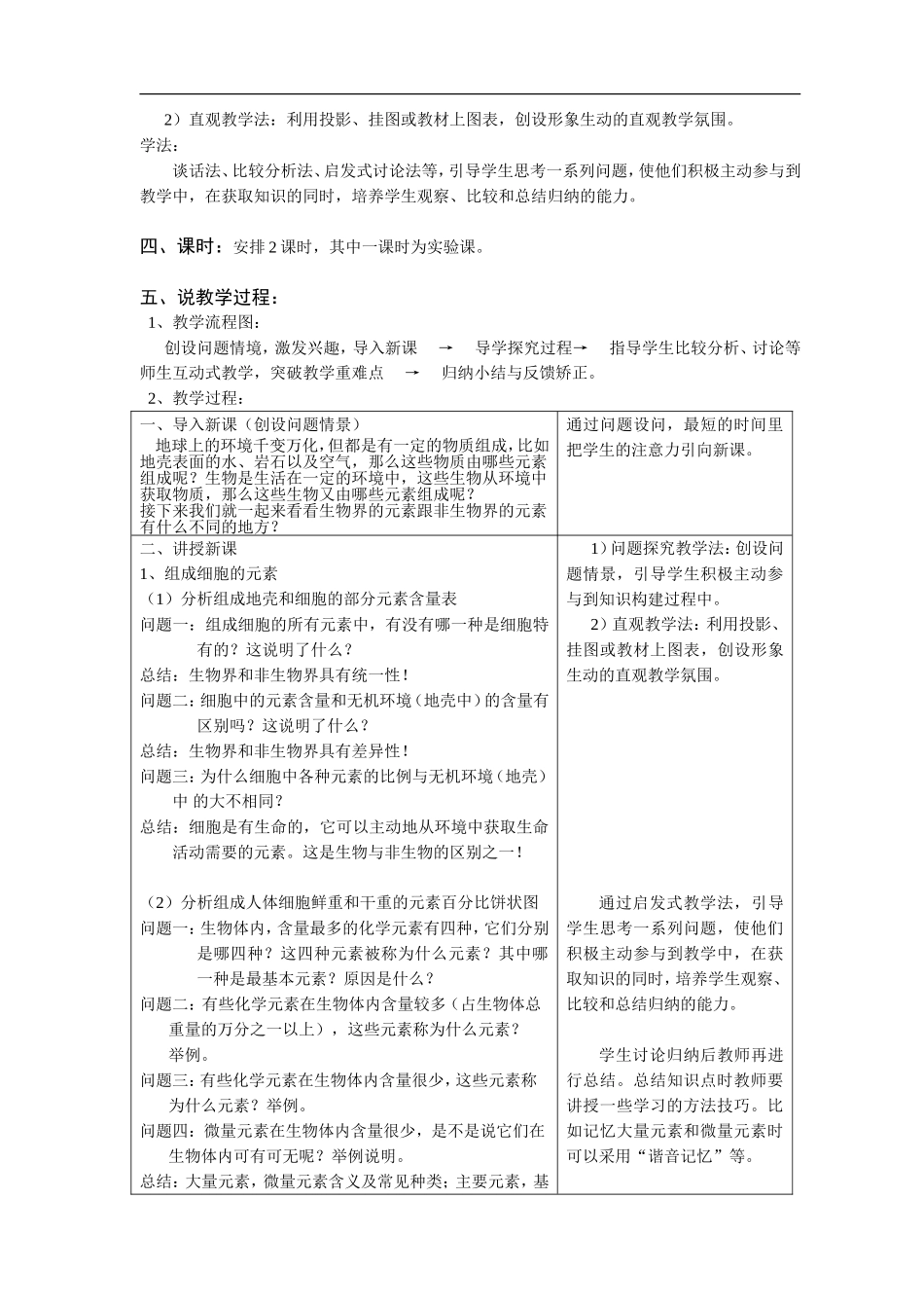 细胞中的元素和化合物说课稿_第2页