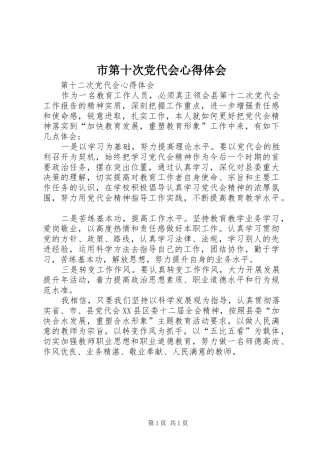 市第十次党代会心得体会 