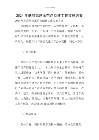 2024年基层党建示范点创建工作实施方案