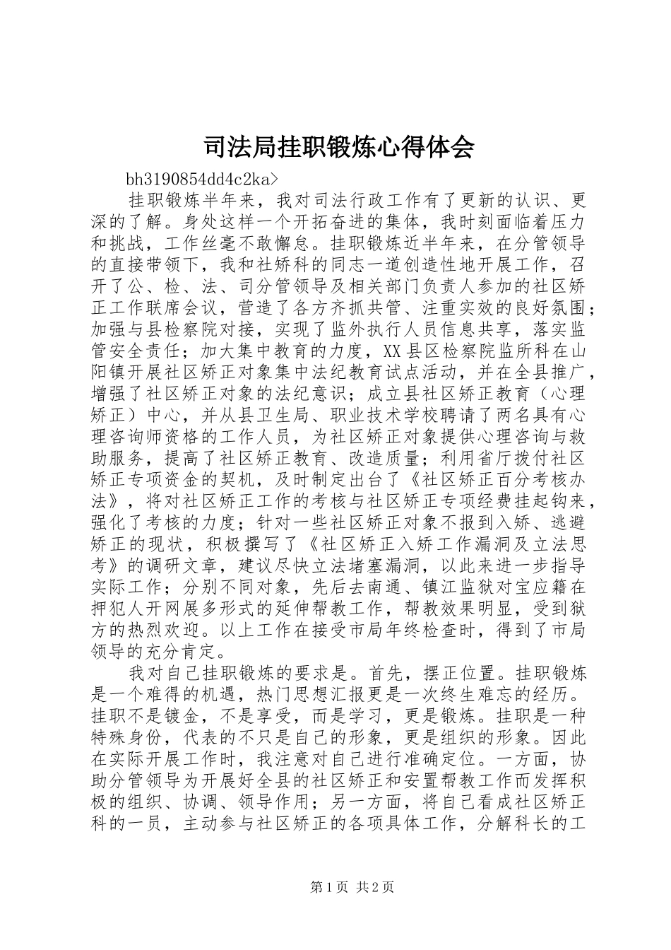 司法局挂职锻炼心得体会 _第1页