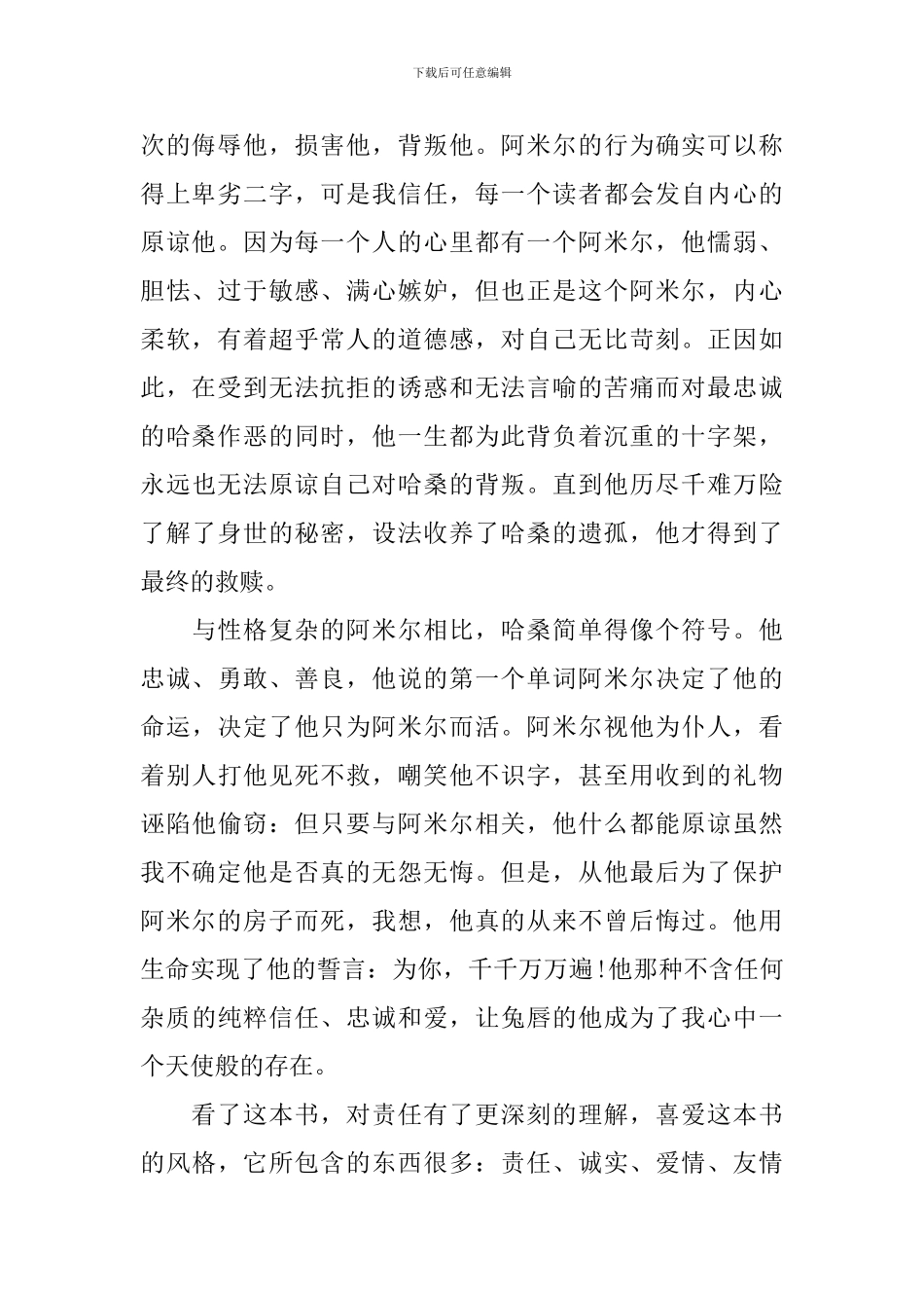 关于描述《追风筝的人》的读书心得_第2页