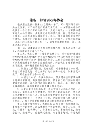 储备干部培训心得体会 