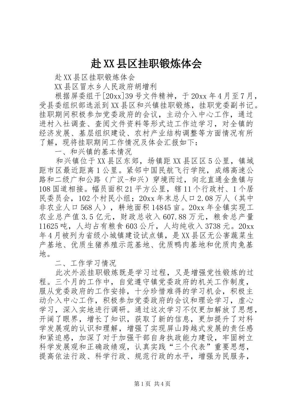 赴XX县区挂职锻炼体会 _第1页