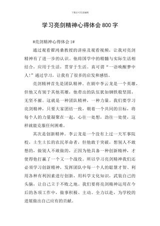 学习亮剑精神心得体会800字
