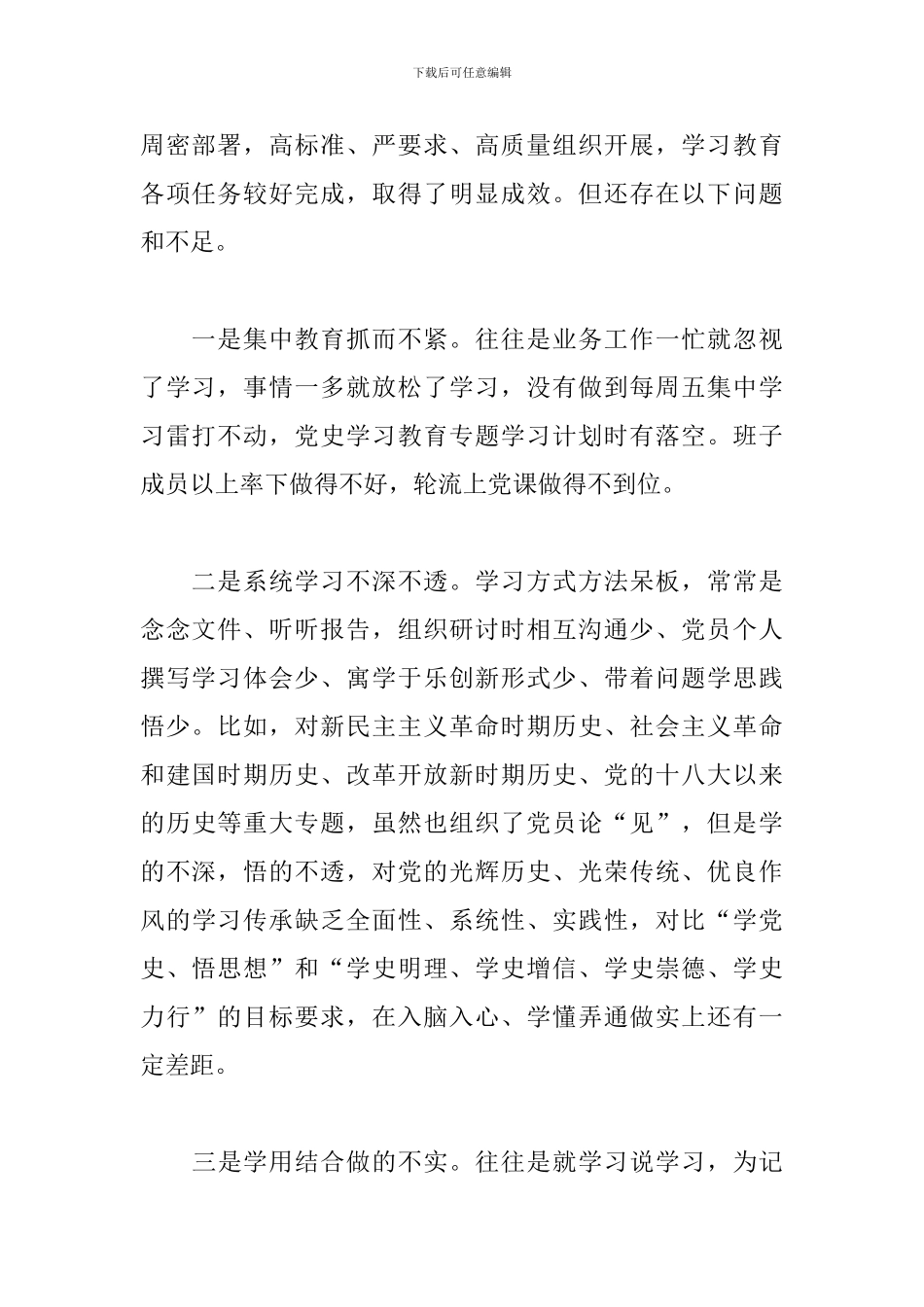 2024年支部班子党史学习教育对照检查材料_第2页