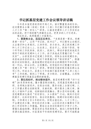 书记抓基层党建工作会议领导讲话稿